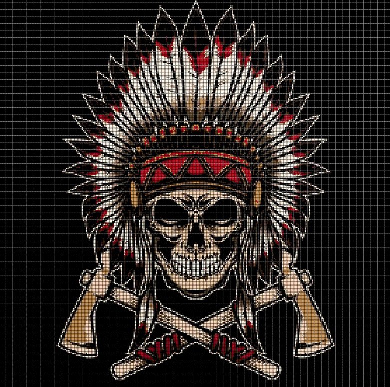 Native indian chief skull cross stitch pattern in pdf DMC