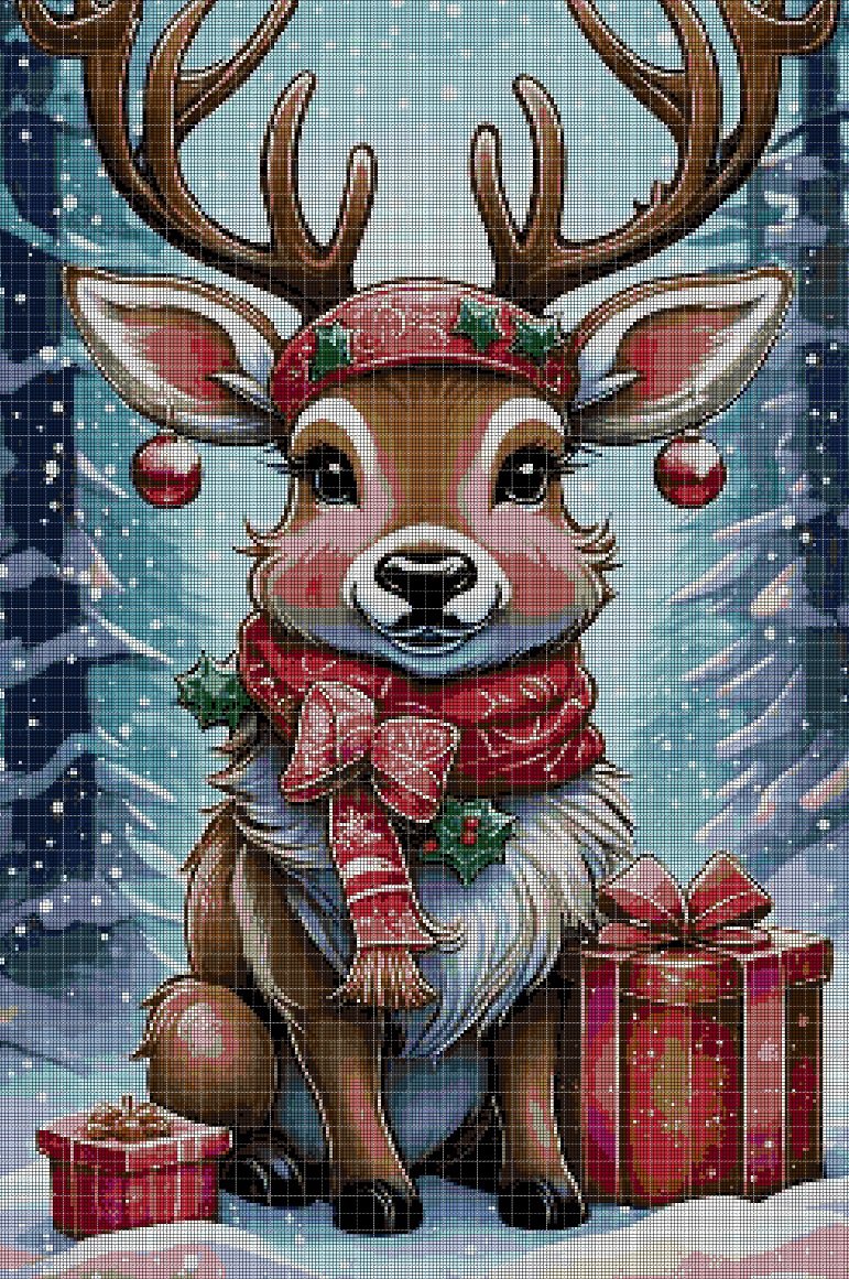 Christmas deer cross stitch pattern in pdf DMC
