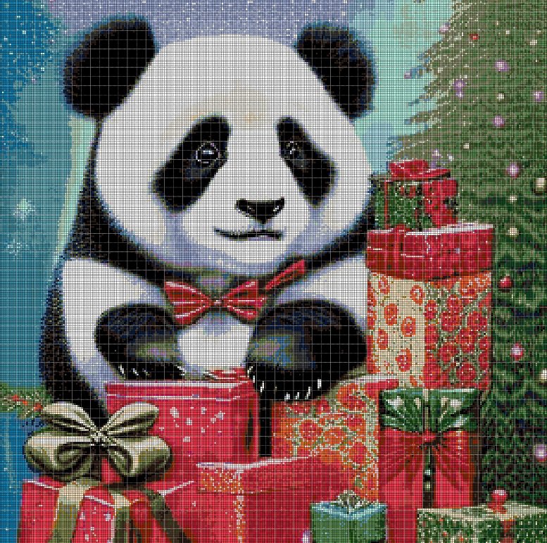 Christmas panda bear cross stitch pattern in pdf DMC