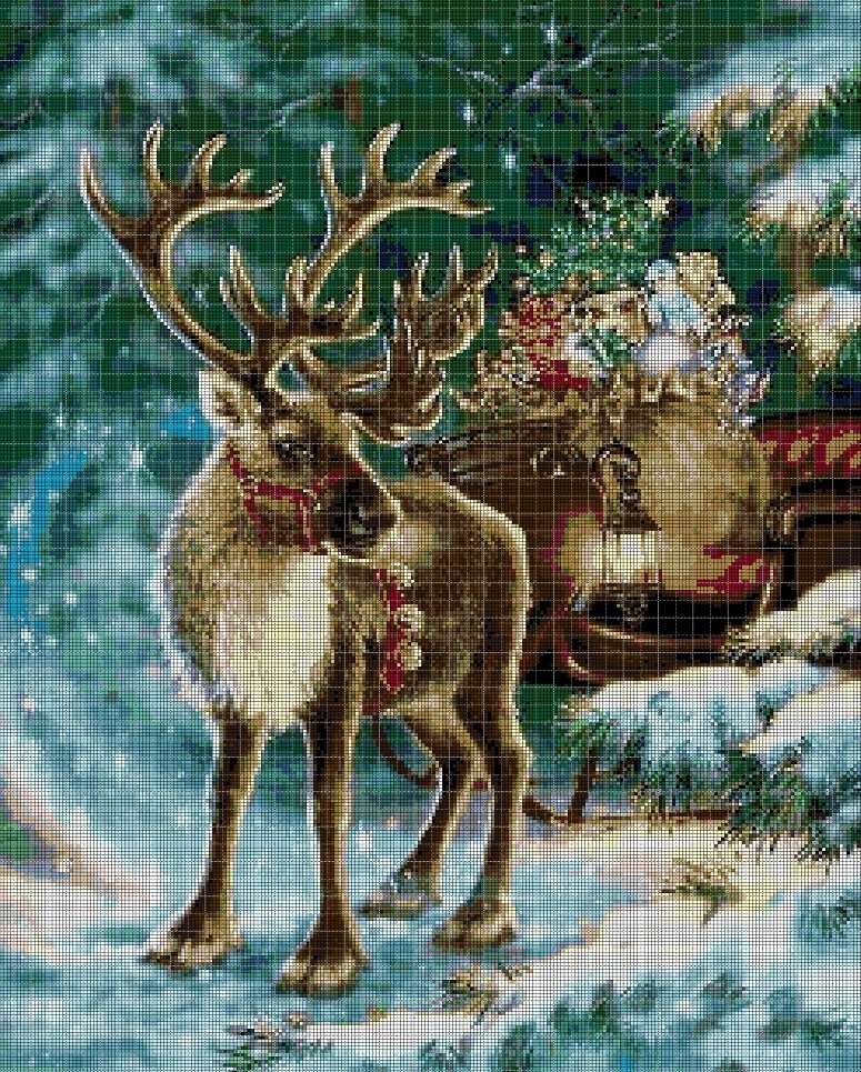 Christmas reindeer cross stitch pattern in pdf DMC