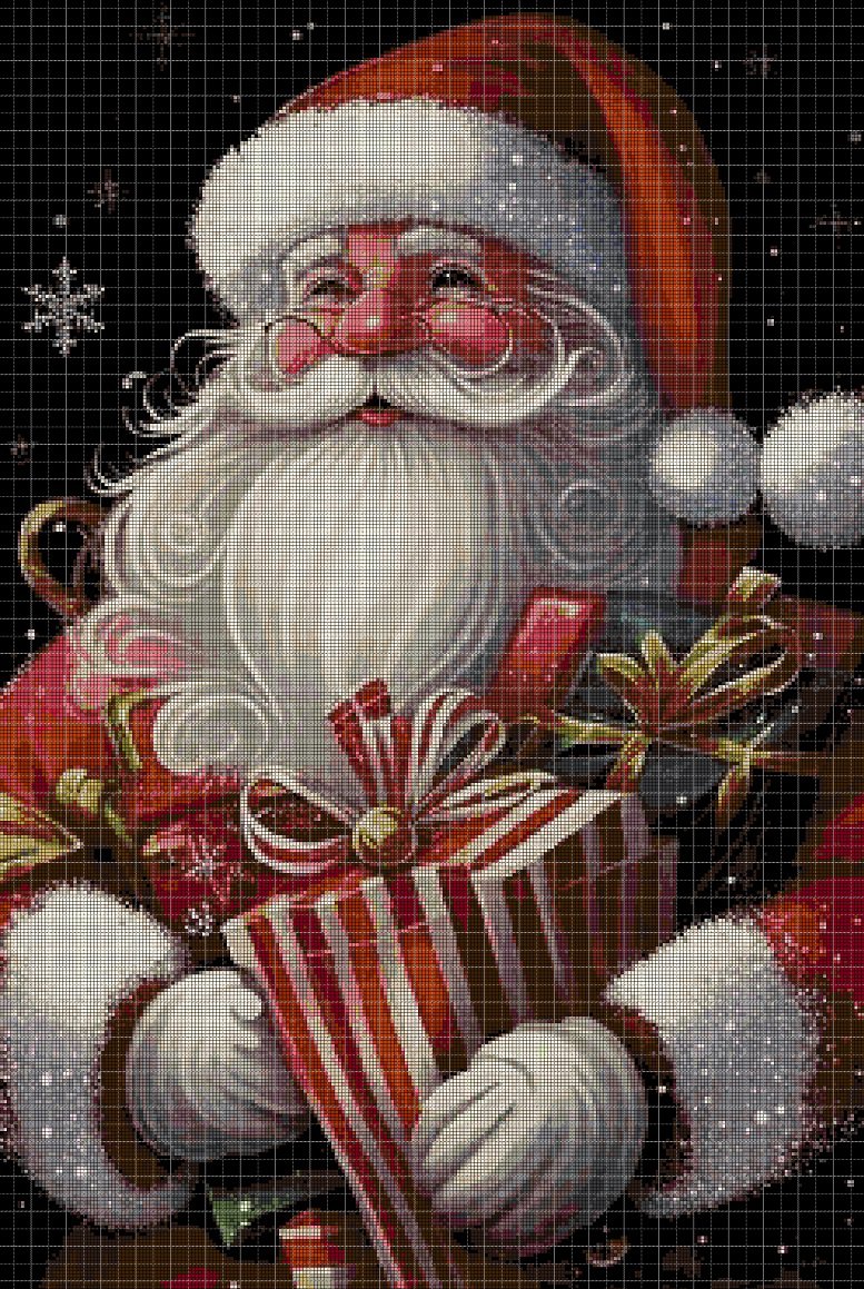 Santa and the gifts cross stitch pattern in pdf DMC