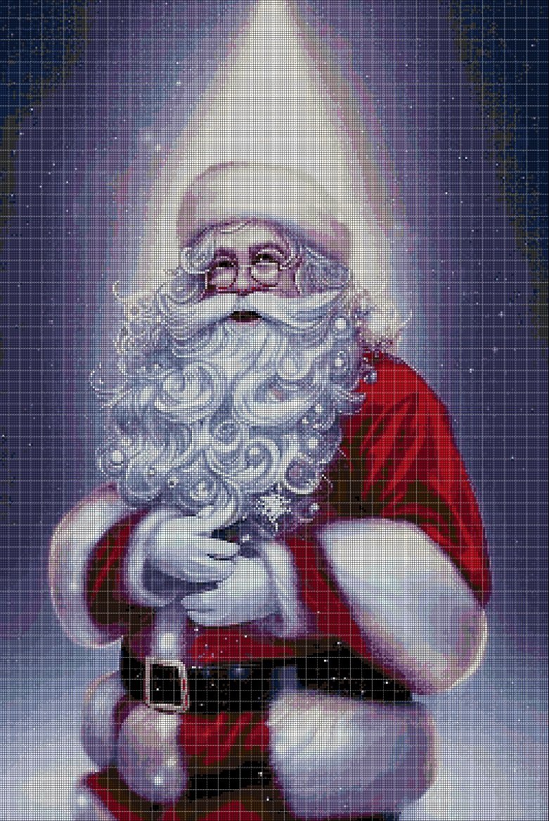 Santa in the light cross stitch pattern in pdf DMC