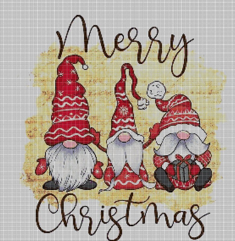 Gnome Merry Christmas cross stitch pattern in pdf DMC