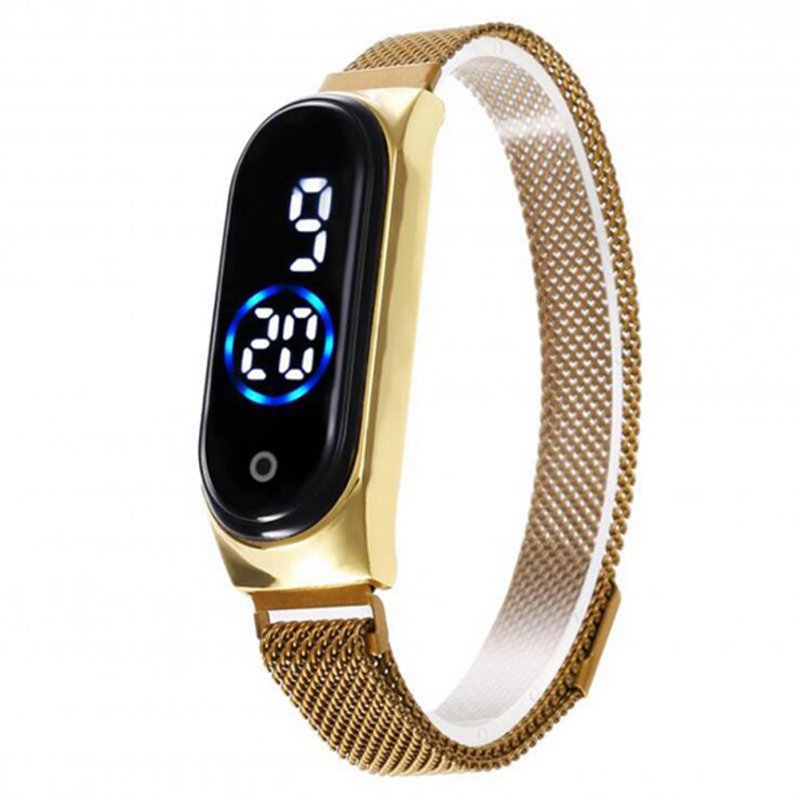 Electronic Watch Magnetic Quartz Waterproof Touch Led Bracelet Gold (blue circle)