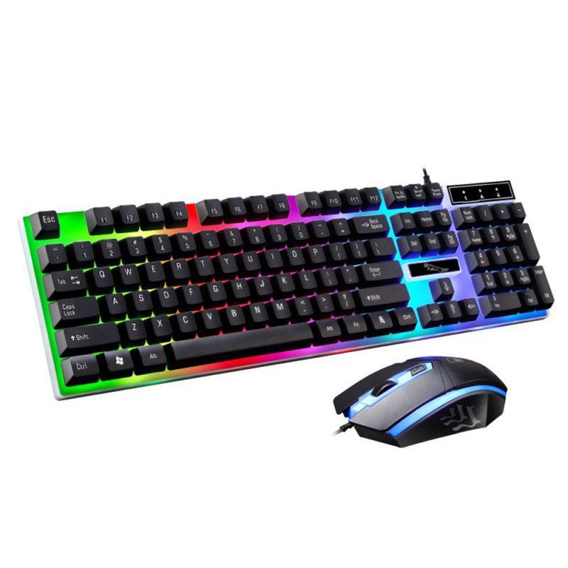 Colorful Backlit Standard Keyboard 104 keys USB Ergonomic Gaming Keyboards and Mouse Combos black
