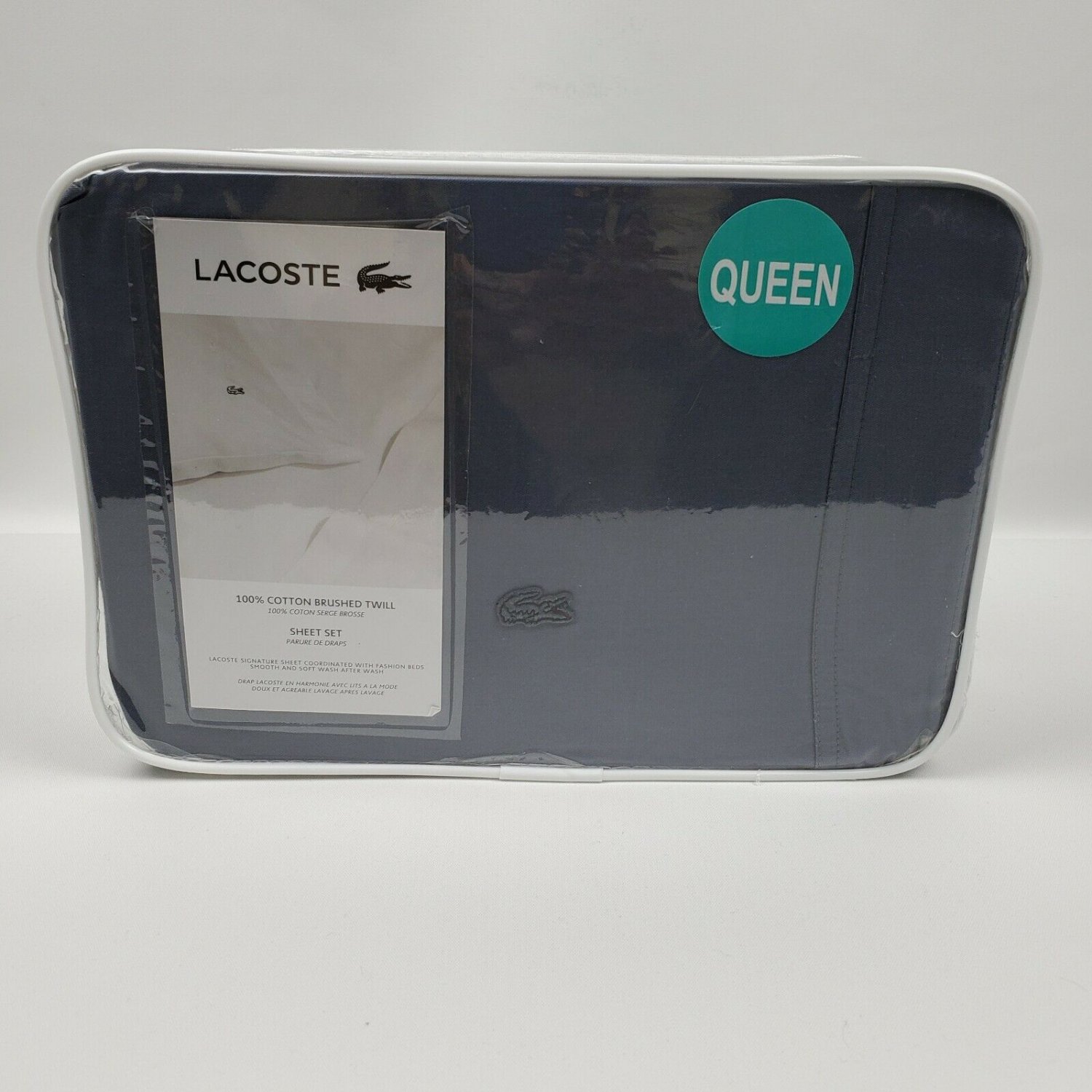 LACOSTE Queen Brushed Twill Sheet Set Folkstone Gray 100 Cotton