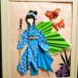 Handmade origami japanese paper dolls wall art