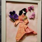 Handmade origami japanese paper dolls wall art