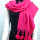 LA FIORENTINA PINK SCARF SHAWL Wool FUR BALL Fringe
