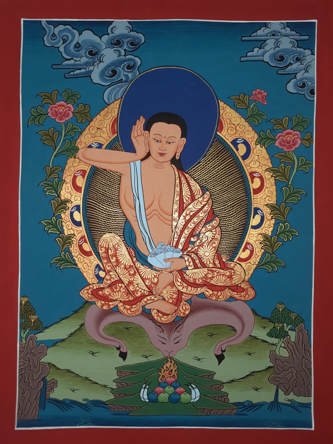 Milarepa Hand Painted Canvas Cotton Tibetan Thangka Painting From Nepal