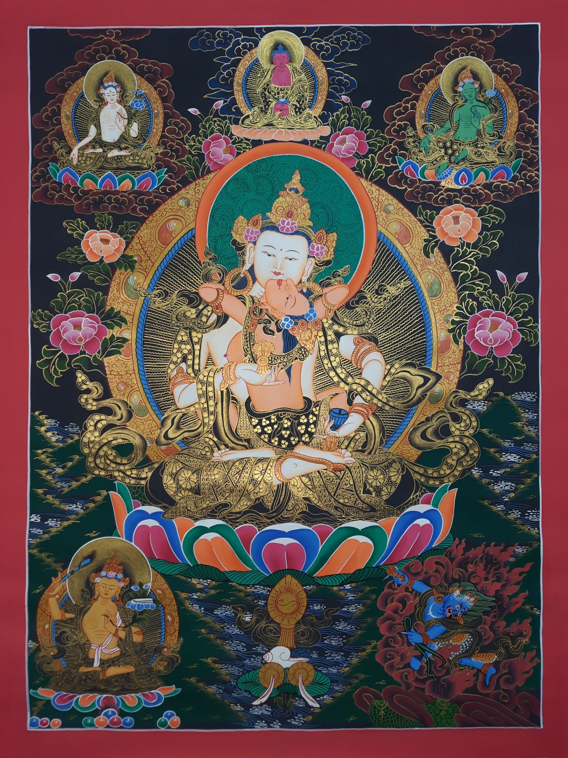 Vajrasattva Shakti Hand Painted Tibetan Buddhist Art Wall Hanging ...