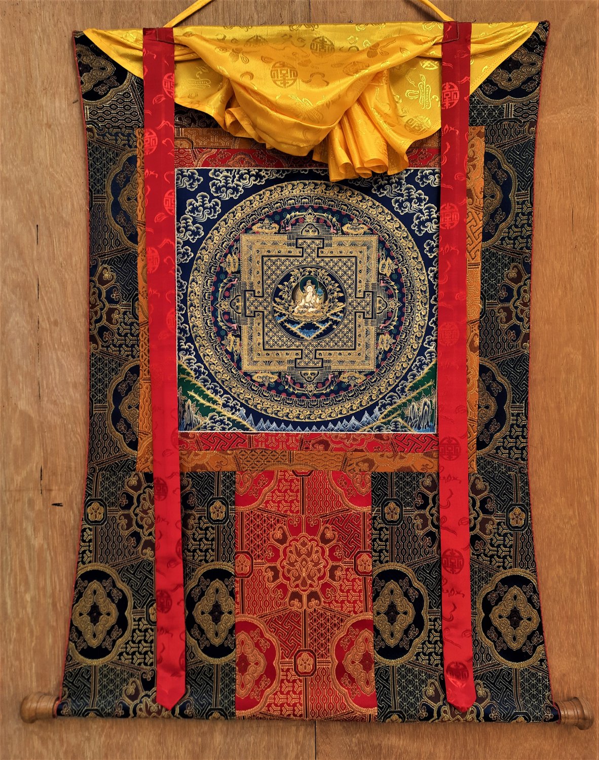 White Tara Mandala Meditation Mandala Thangka Painting With Silk Framed
