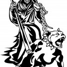 Grim Reaper Dog Chain Scythe Creature Monster Window Laptop Vinyl Decal Sticker