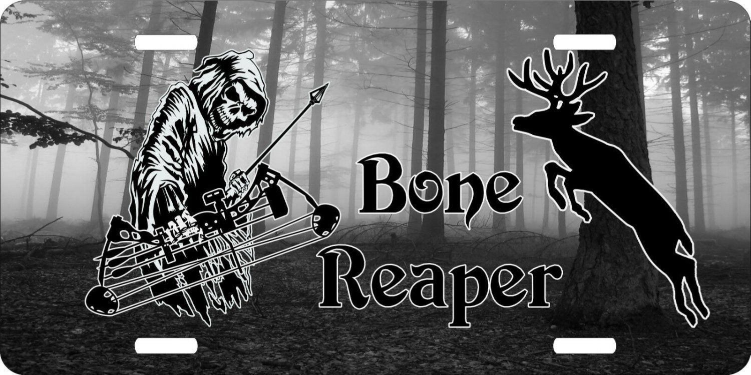 Bone Grim Reaper Bow Arrow Hunting Deer Hunter License Plate Car Truck Tag
