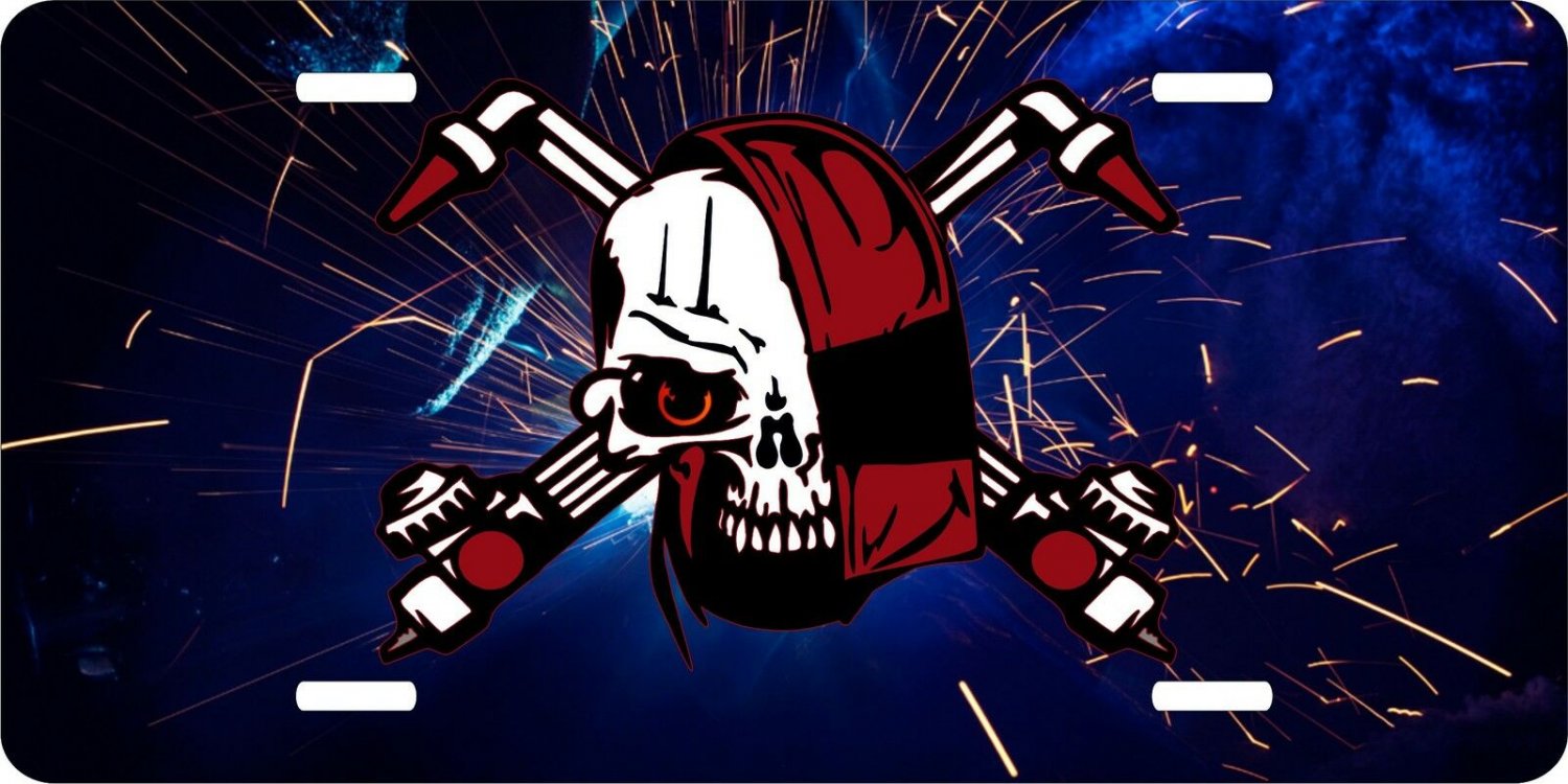 Skull Welder Welding Mask Torch License Plate Car Truck Tag