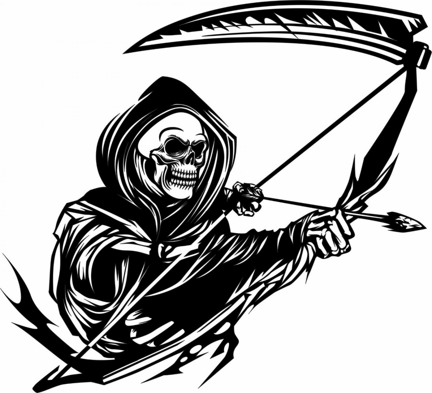 Grim Reaper Bow Arrow Scythe Hunting Deer Car Truck Window Vinyl Decal Sticker