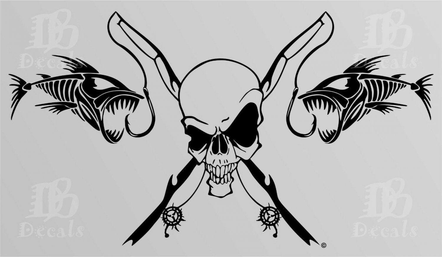 Fishing Skull Skeleton Fish Rod Reel Car Truck Window Vinyl Decal Sticker