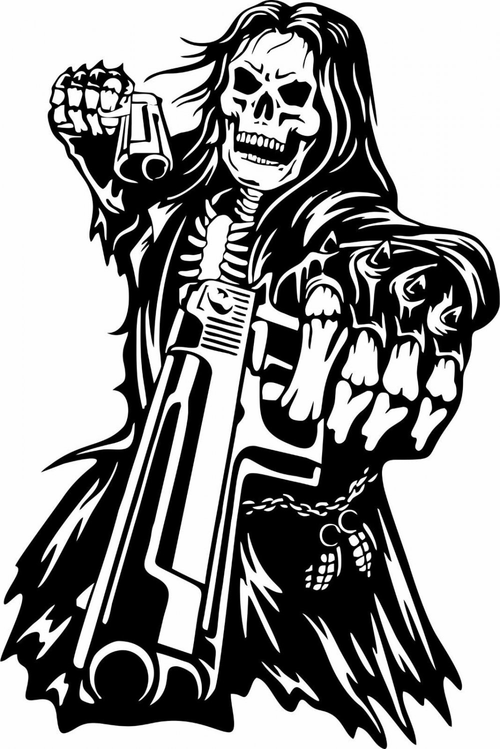 Grim Reaper Hand Guns Skull Hunter USA Car Truck Window Vinyl Decal Sticker
