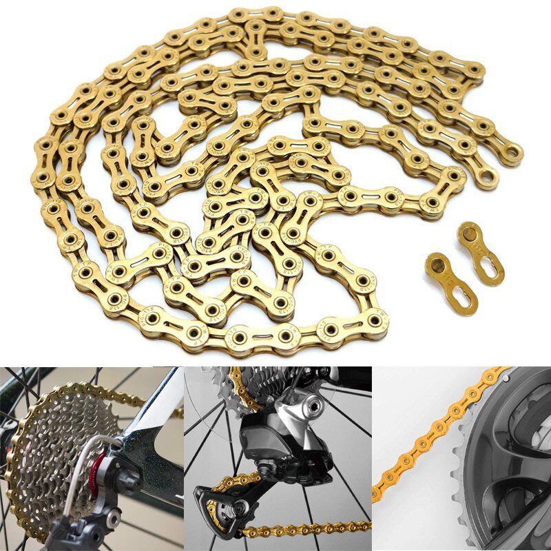 VG 11Speed 116 Links Bicycle Chain Road MTB Gold/Silver Bike Chain Half Full Hollow