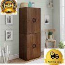 4 Door Storage Cabinet, Espresso Decorative handles complement the classic look