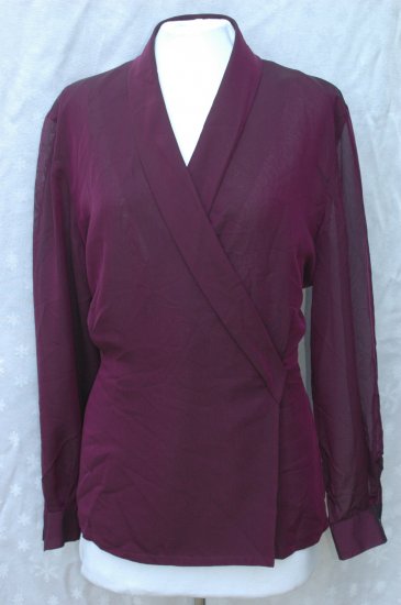 Dana Buchman Purple Shawl Collar Silk Blouse Size 16 1166