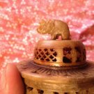 Vintage Hand Carved Alabaster Elephant On Pedistal Carving