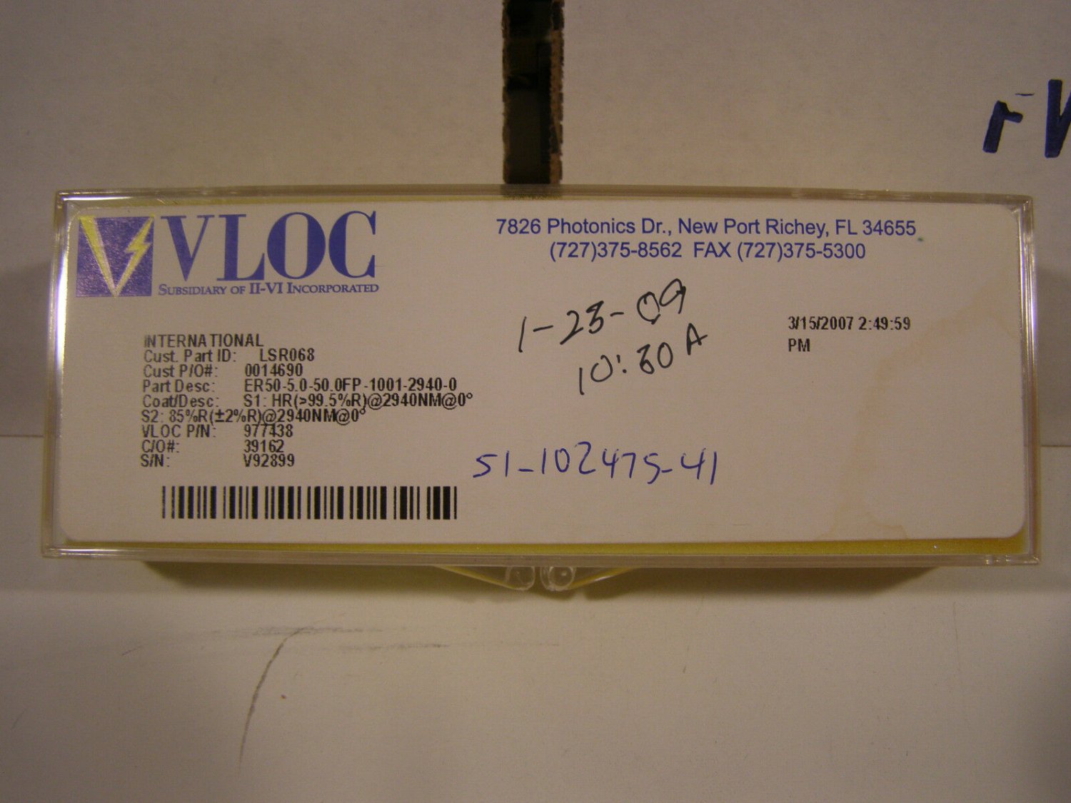 VLOC II-VI Laser Crystal YAG Rod Erbium Rod 2947NM 5mm x 50mm NEW + FREE SHIP