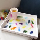 Resin Wooden Tray with Decorative Feathers HANDMADE
