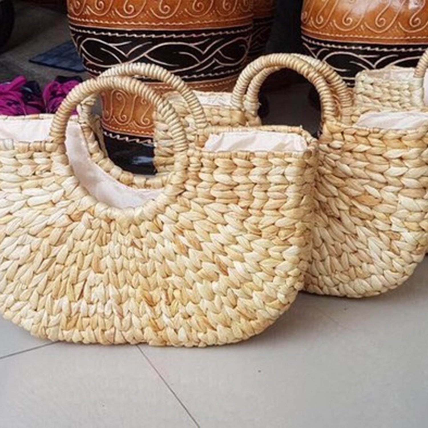 Plain Kiso Water Hyacinth Handbag, Indonesia Hand Made, Woman Casual/ Party Bag