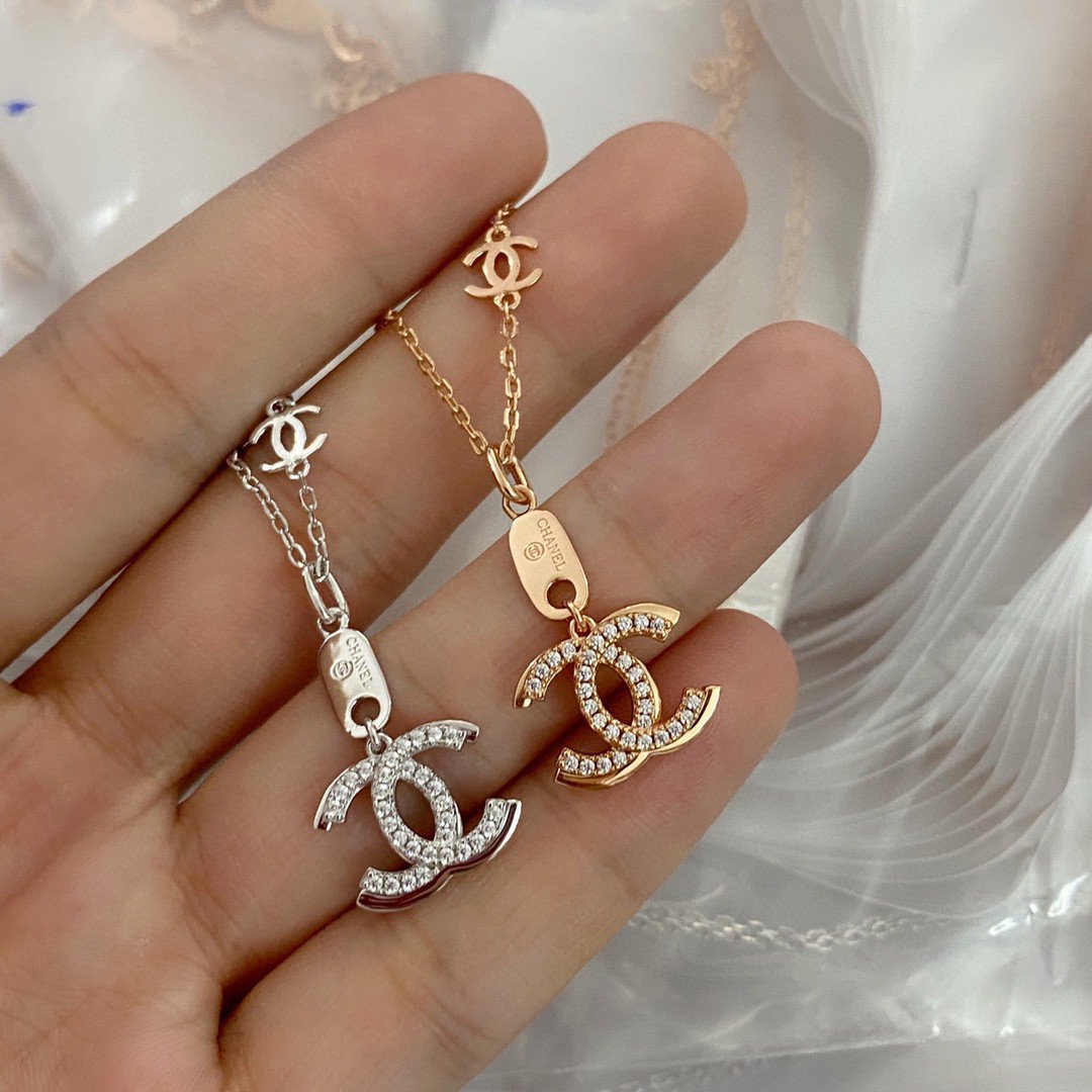 Quality Upgrade Chanel LOGO Necklace White Gold Rose Gold 080273