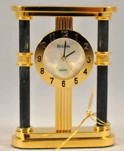 New Bulova B0583 Green Marble Mini Mother Pearl Executive Collector Desk Clock
