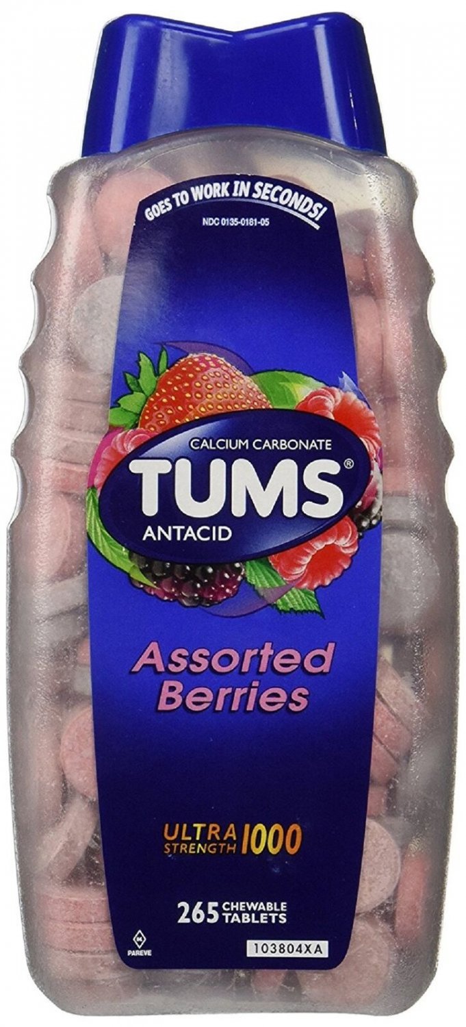 Tums Antacid Assorted Berries Ultra Strength 1000- 265 Chewable Tablets - 3 Pack