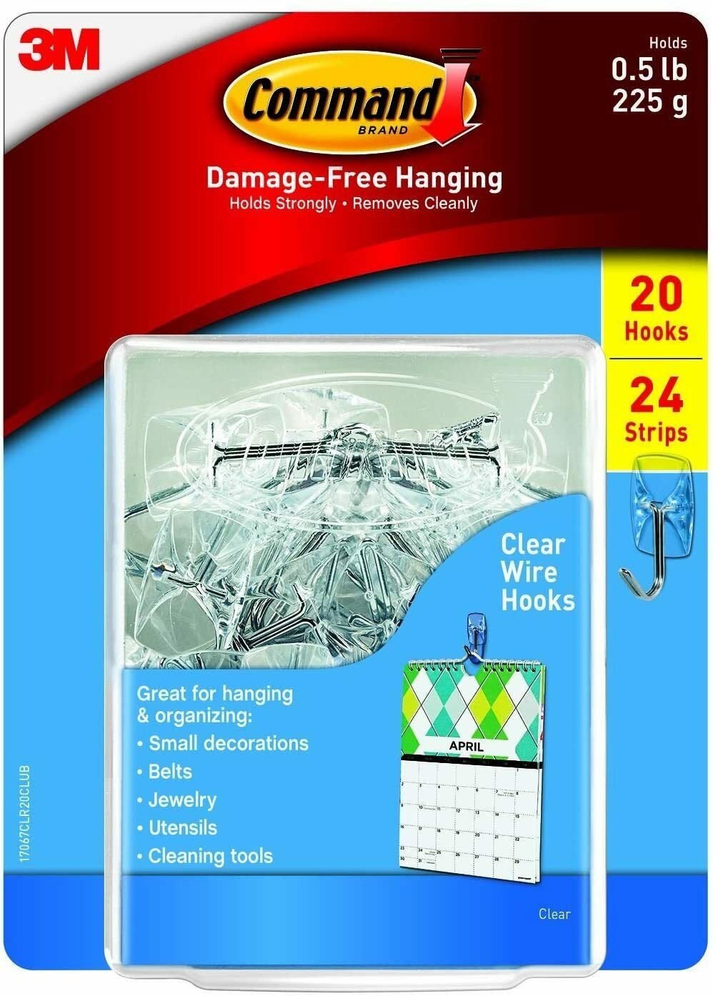 Command Small Clear Wire Hooks with Clear Strips - 20 Hooks and 24 Strips
