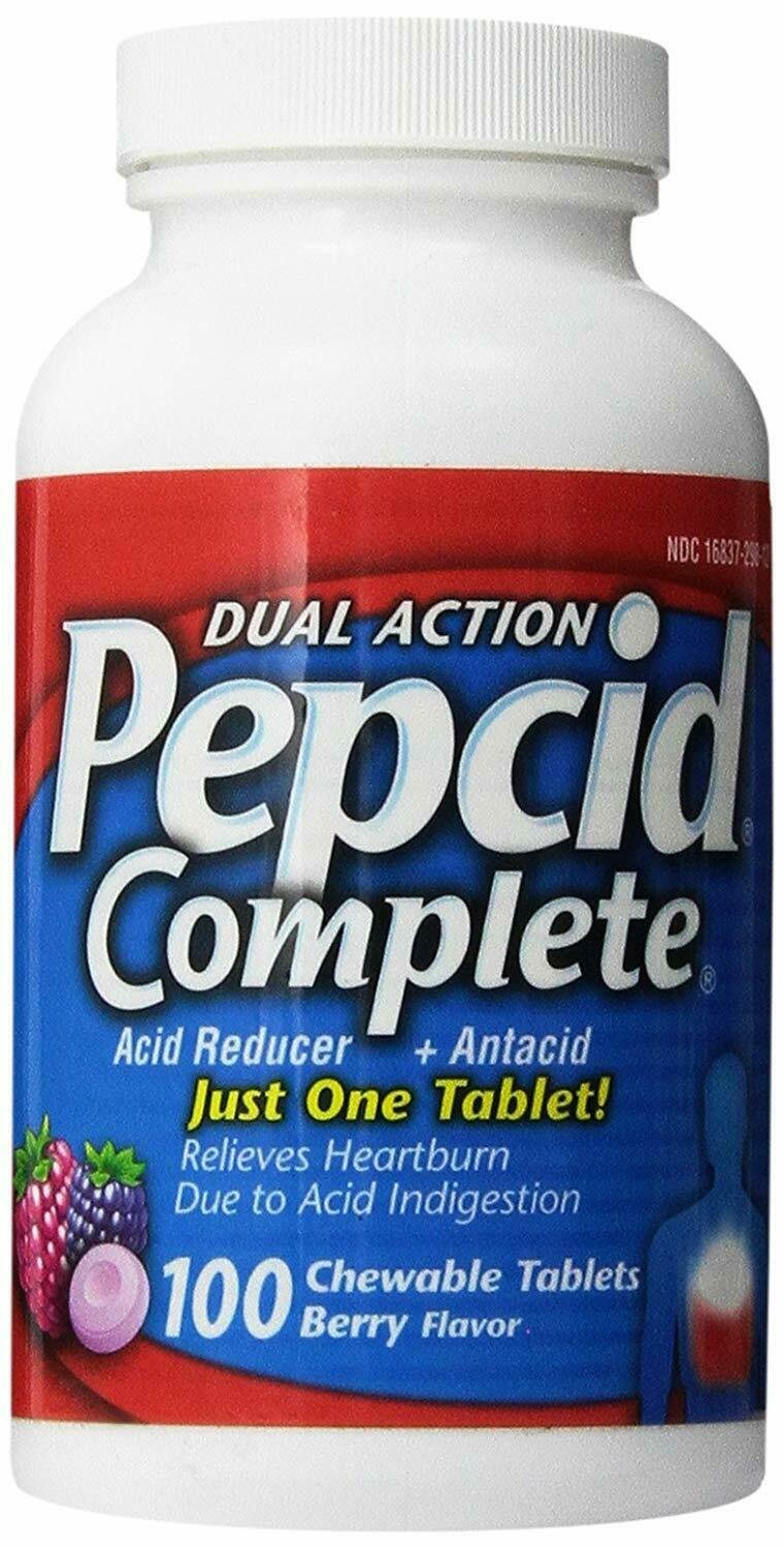 Pepcid Complete Dual Action Acid Reducer and Antacid Berry Flavor - 100 Tablets