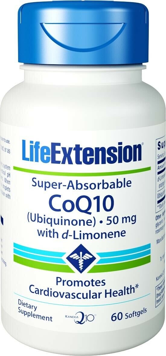 Life Extension Super Absorbable CoQ10 50mg With d-Limonene - 60 Softgels