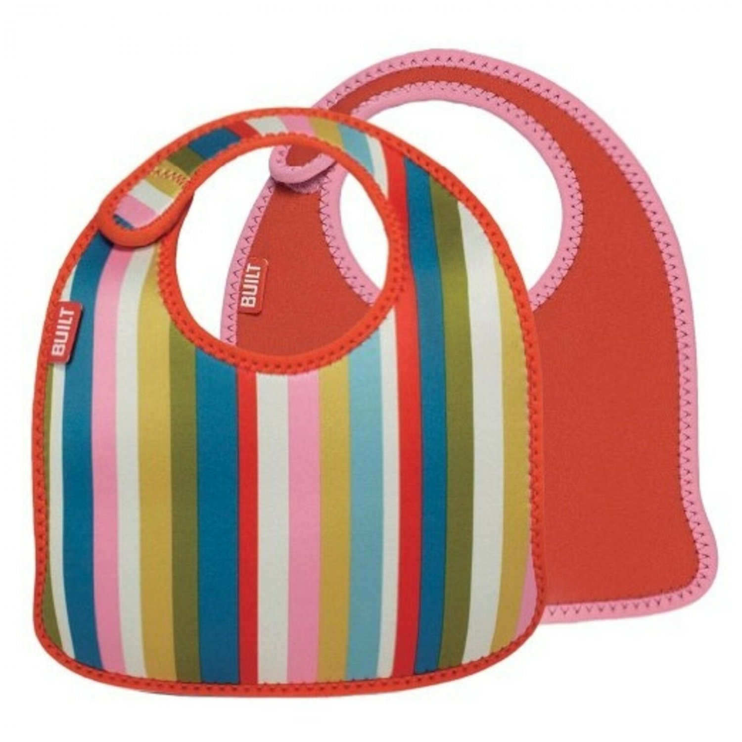 Built 2-Piece Mess Mate Infant Bib - Orange & Stripes