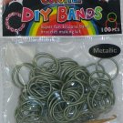 DIY 100 Silicone Loom Bands with Clips and Loom Tool - Olive Green Metallic