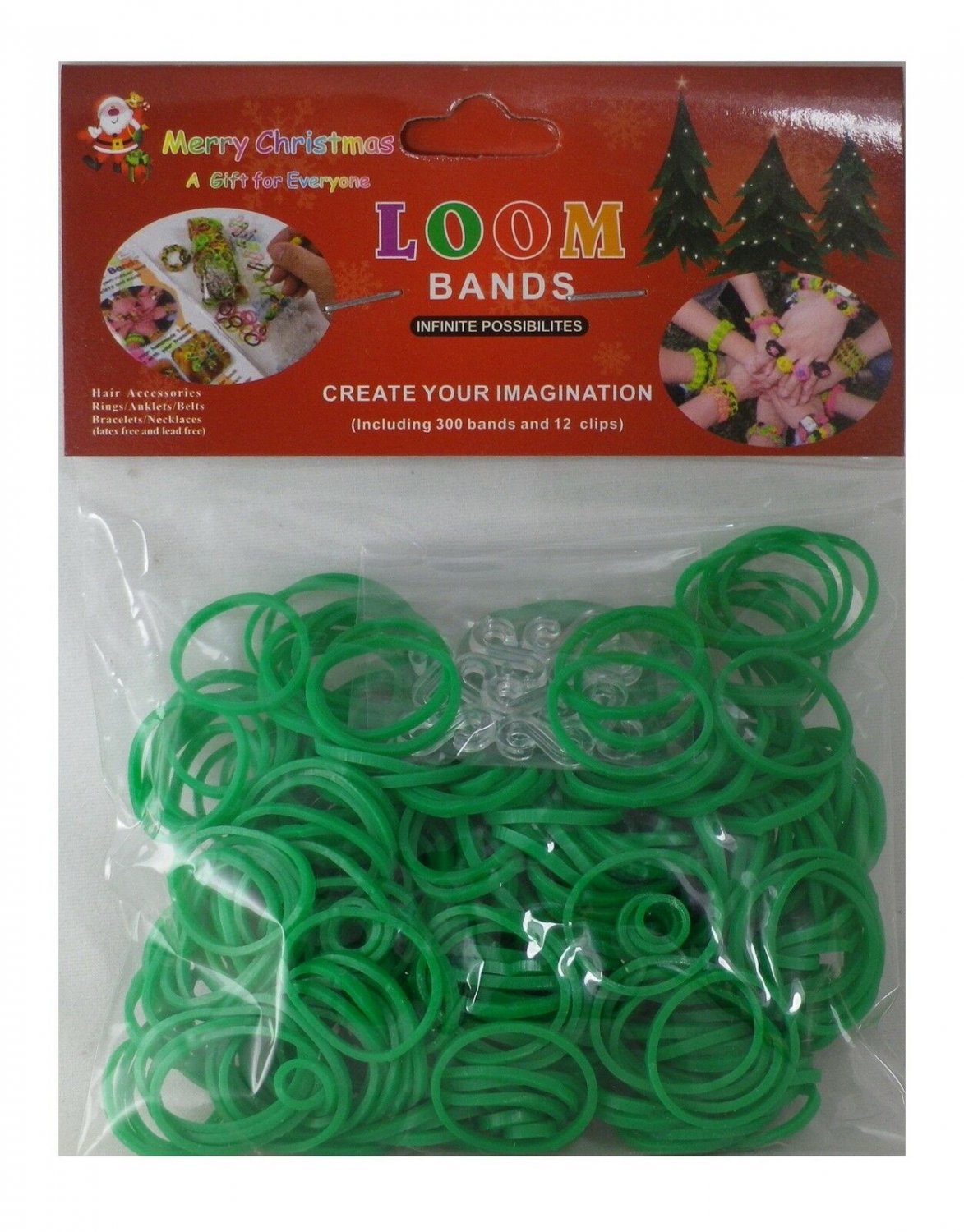 Green Loom Bands (Includes 12 clips) - 300 Count
