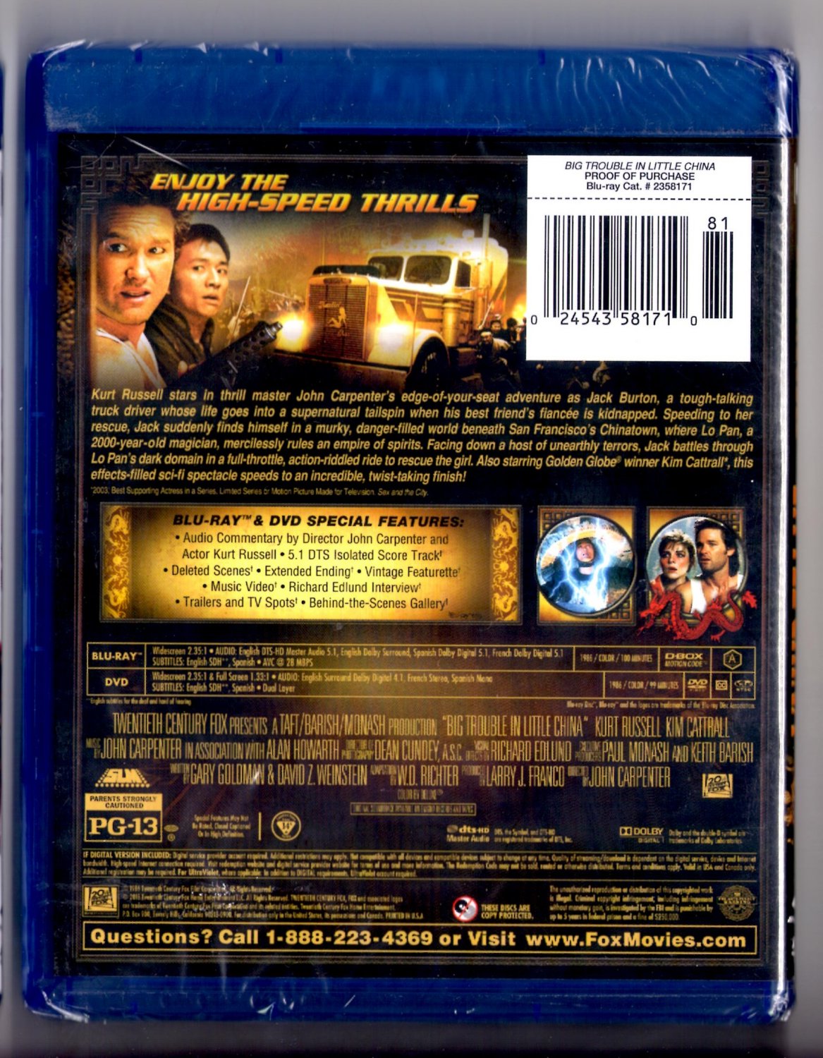 Big Trouble in Little China Blu-ray + DVD Action/Fantasy Kurt Russell ...