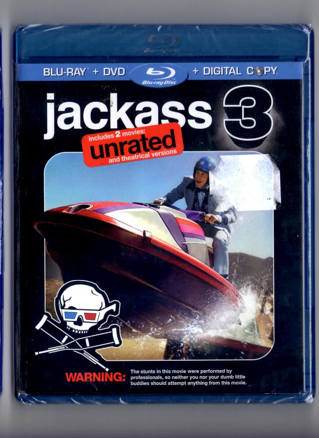 Jackass 3D Unrated Blu-Ray + DVD + Digital Copy 2010 New and Sealed Comedy Johnny Knoxville
