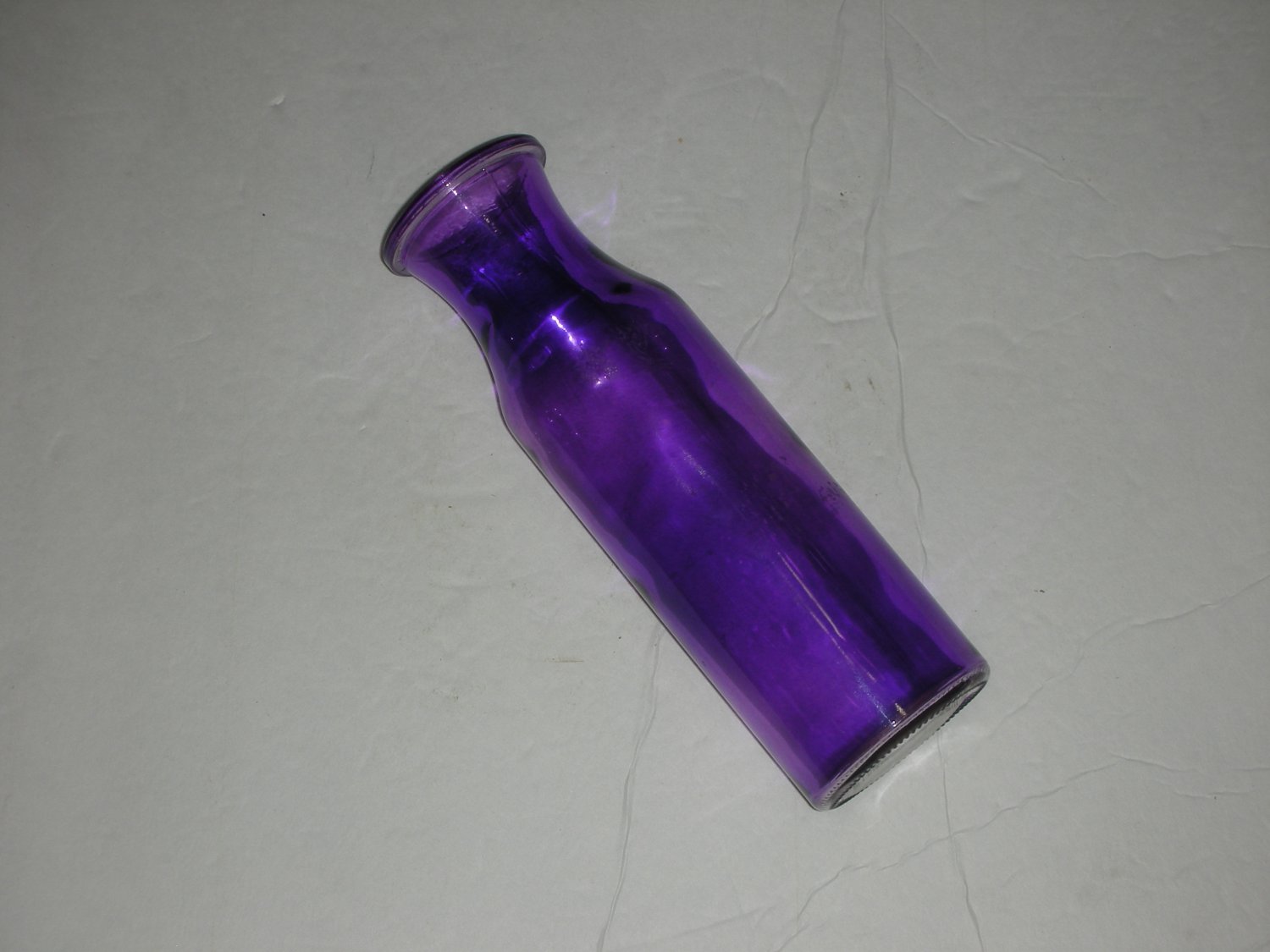 Purple Translucent Glass Flower Vase, Old Milk Bottle Shaped 7.75" height 2.25" diameter base