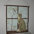 Kitty Cat and Bird in Window Wall Hung Hanging Printed Stitched Canvas Art 12 x 10