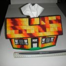 Handmade Hand Crafted Plastic Canvas House Tissue Klennex Box Cover orange yellow brown