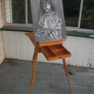 Artists Wood and Brass Floor French Easel Sketchbox, darker stain