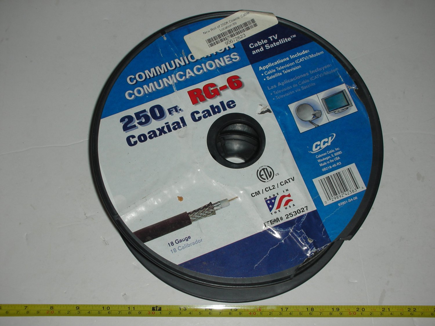 CCI Coleman Coaxial Cable RG-6 250 FT. Cable Television Satellite 18 Gauge 253027 92001-S4-08