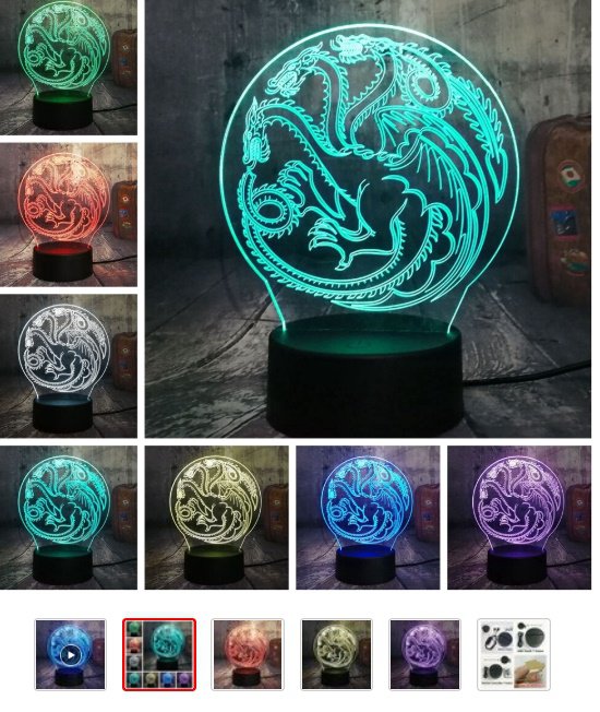 Game of thrones juego de tronos lamp 3d usb 7 colors rotation