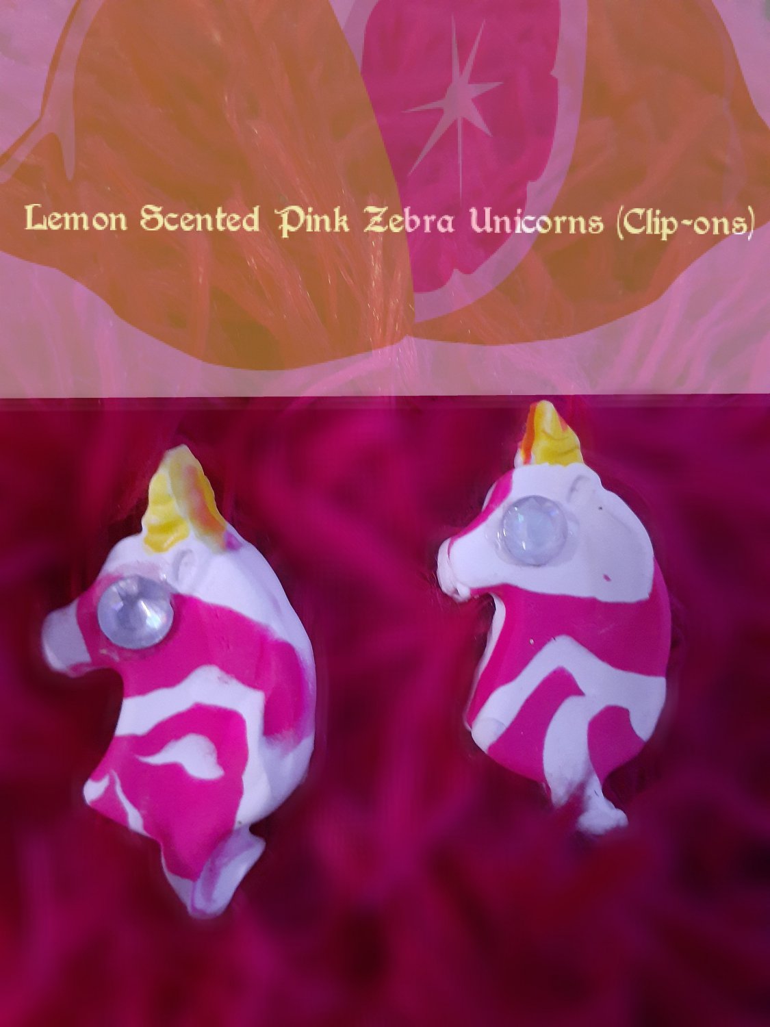 Lemon Scented Handmade Zebra Unicorn Earrings