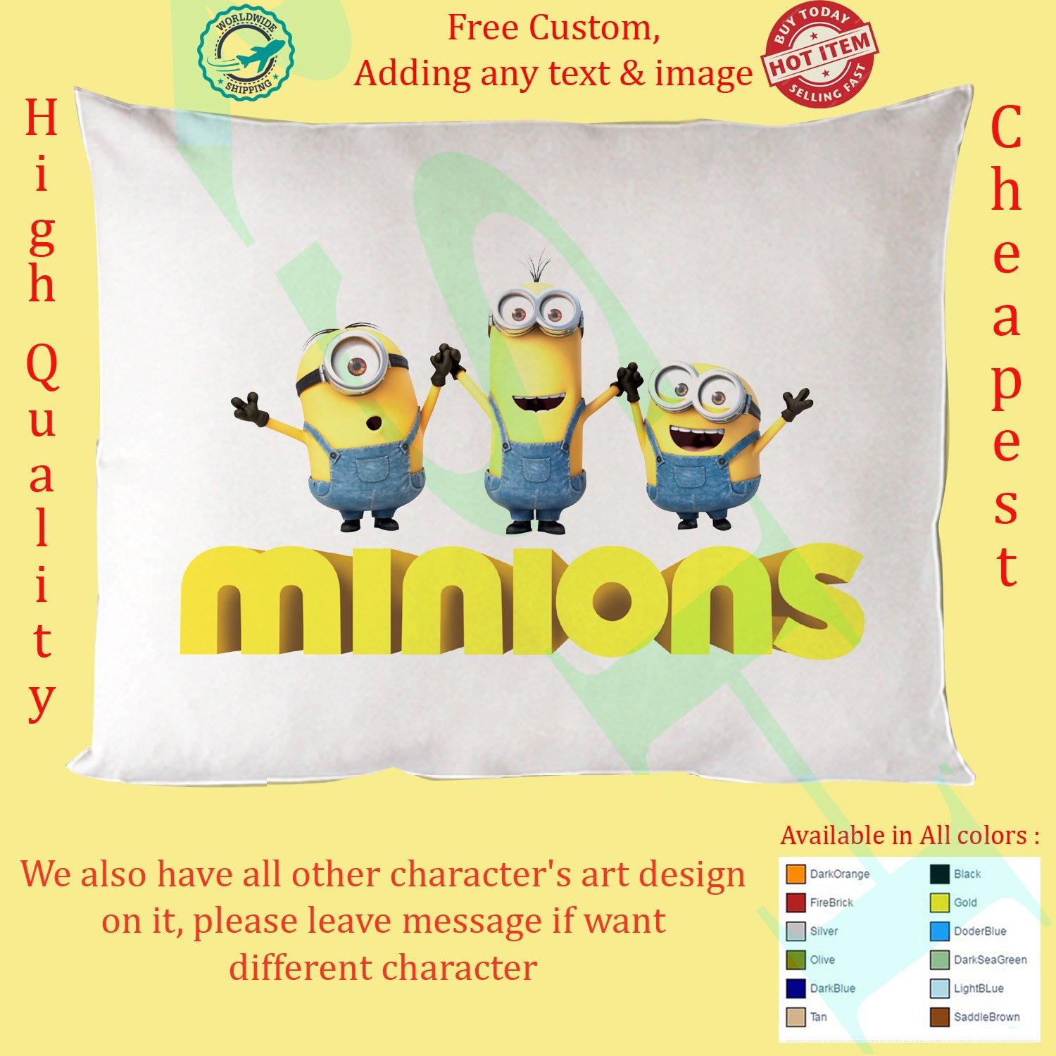 1 MINIONS, DESPICABLE ME, MIB Pillow Cases