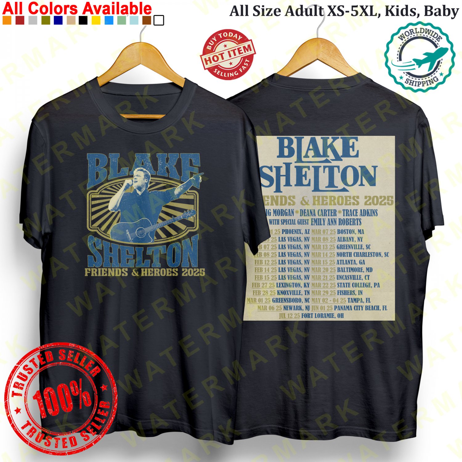 BLAKE SHELTON HITS THE ROAD WITH HIS &acirc;��FRIENDS & HEROES&acirc;�� 2025 TOUR T-Shirt All Size Adult S-5XL