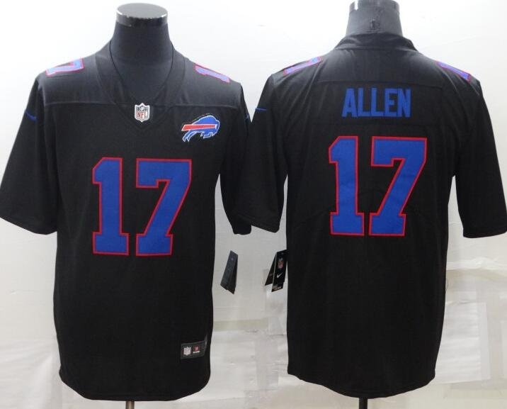 Buffalo Bills #17 Josh Allen Limited Jersey Black With Blue Number